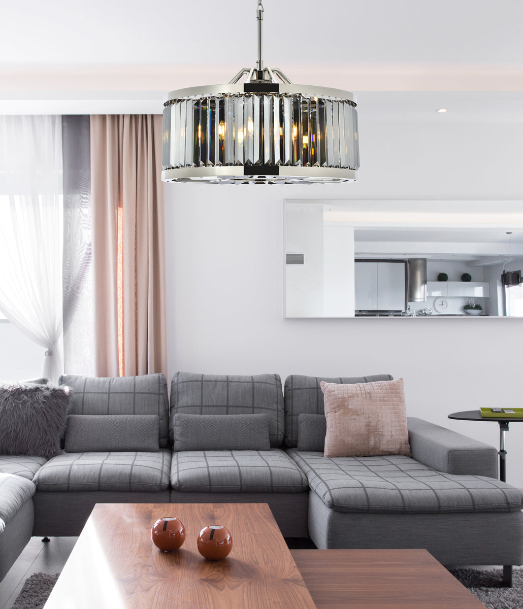 Chelsea 8 light polished nickel Chandelier Silver Shade (Grey) Royal Cut Crystal