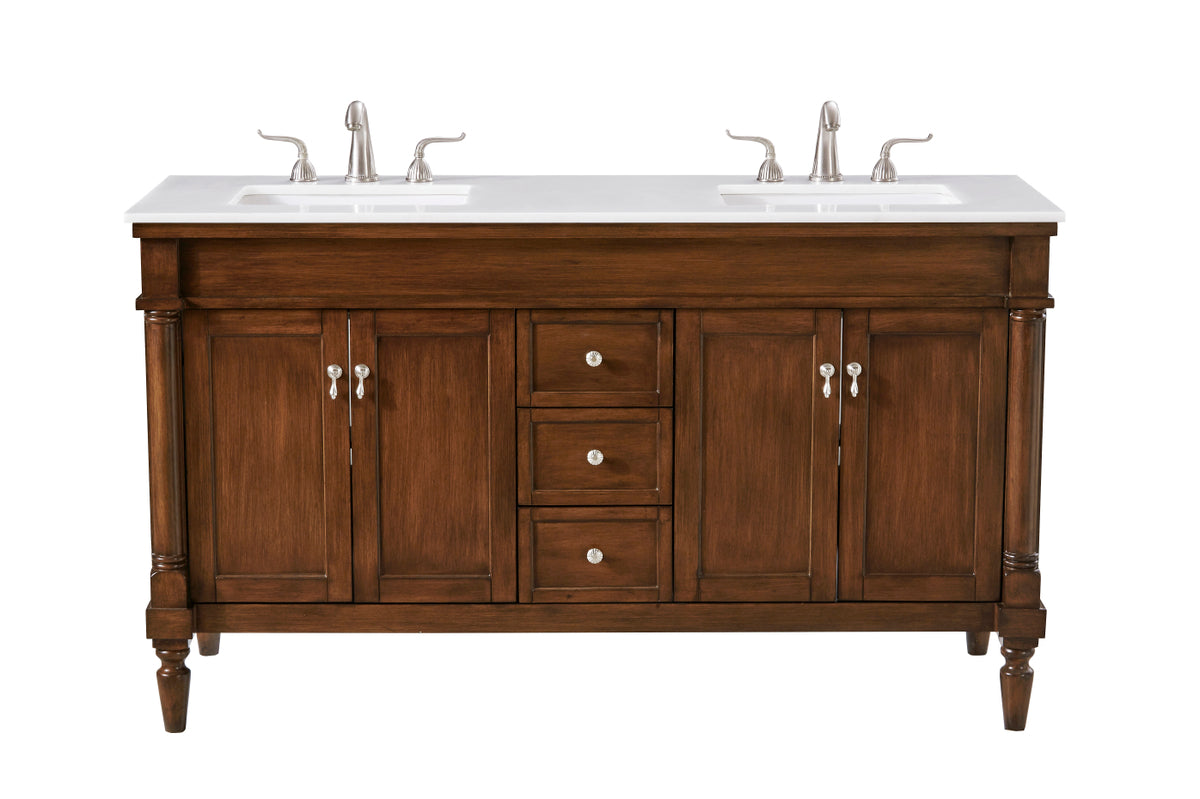 60 inch Single Bathroom vanity in Walnut with ivory white engineered marble