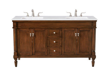 60 inch Single Bathroom vanity in Walnut with ivory white engineered marble