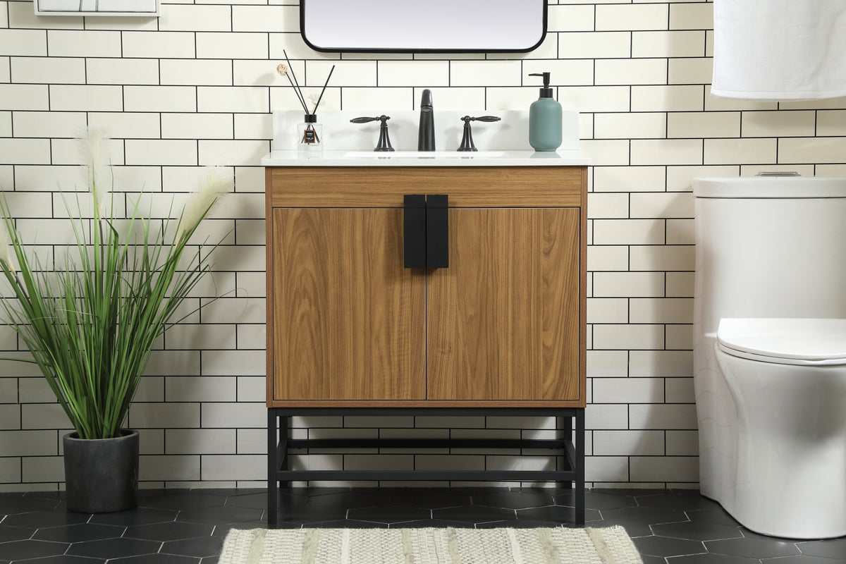 30 inch Single bathroom vanity in walnut brown with backsplash