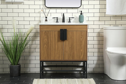 30 inch Single bathroom vanity in walnut brown with backsplash