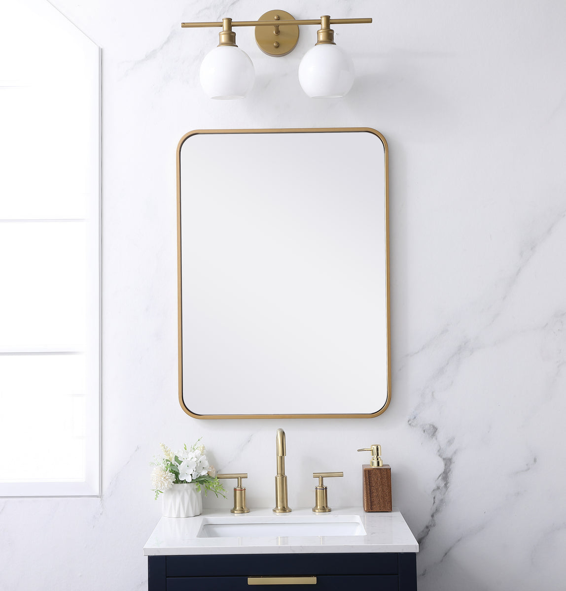 Soft corner metal rectangular mirror 22x30 inch in Brass