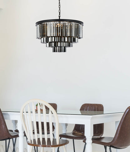 Sydney 17 light Matte Black Chandelier Silver Shade (Grey) Royal Cut Crystal