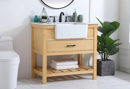 36 inch Single bathroom vanity in natural wood with backsplash