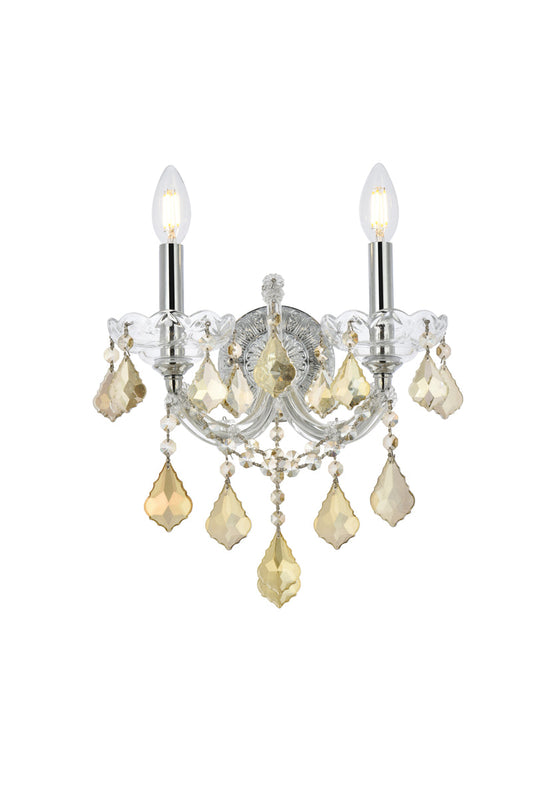 Maria Theresa 2 light Chrome Wall Sconce Golden Teak (Smoky) Royal Cut Crystal