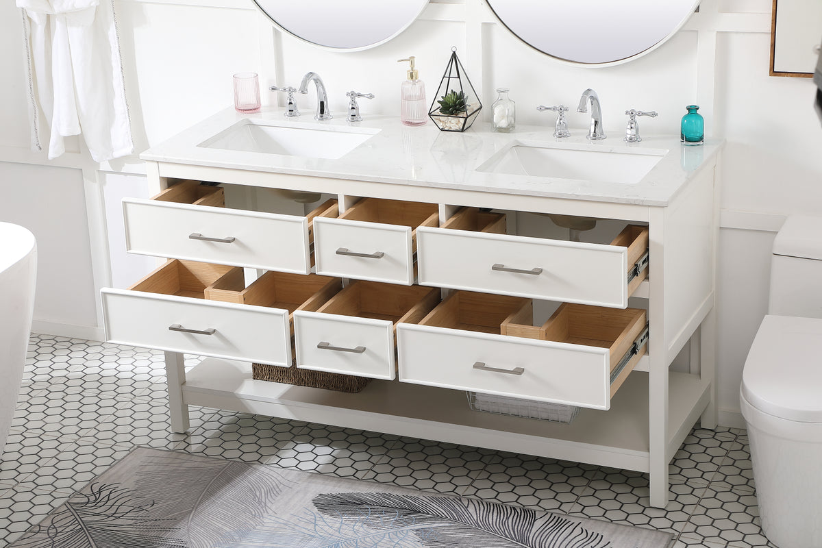 60 inch double bathroom vanity in white