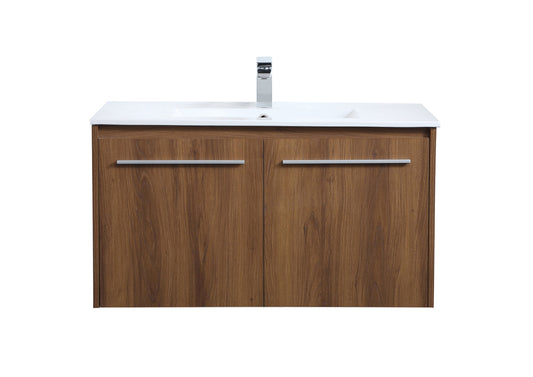 36 inch  Single Bathroom Floating Vanity in Walnut Brown
