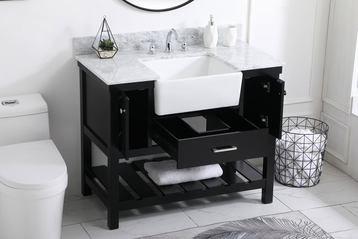 42 inch Single bathroom vanity in black with backsplash