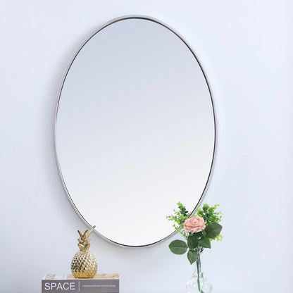 Metal frame oval mirror 34 inch in silver