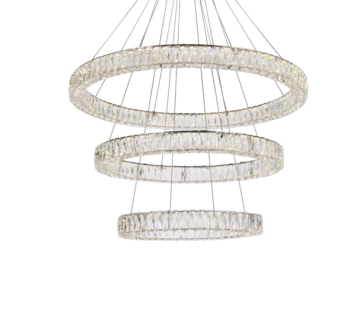 Monroe 41 inch LED triple ring chandelier in chrome