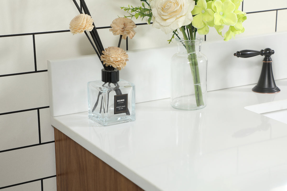 42 inch Single bathroom vanity in walnut brown with backsplash