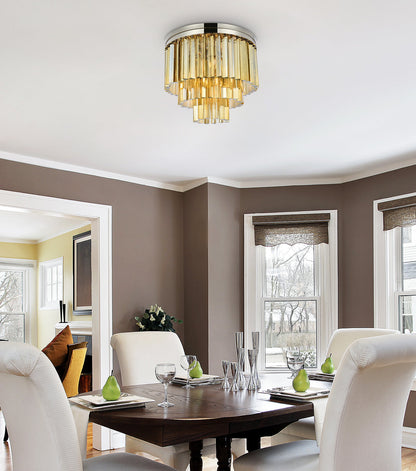 Sydney 9 light polished nickel Flush Mount Golden Teak (Smoky) Royal Cut Crystal