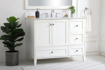 42 inch Single Bathroom Vanity in White with Backsplash