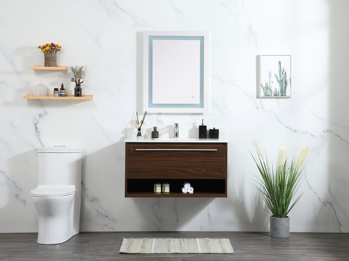 36 inch Single bathroom vanity in walnut with backsplash