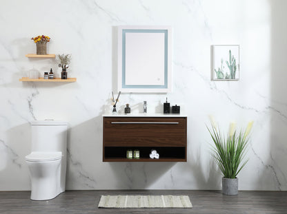 36 inch Single bathroom vanity in walnut with backsplash