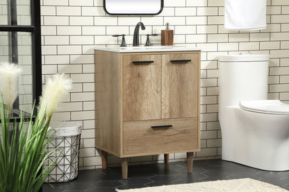 24 inch Single bathroom vanity in natural oak