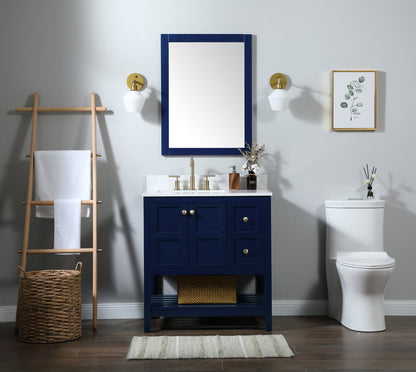 32 inch Single bathroom vanity in blue with backsplash