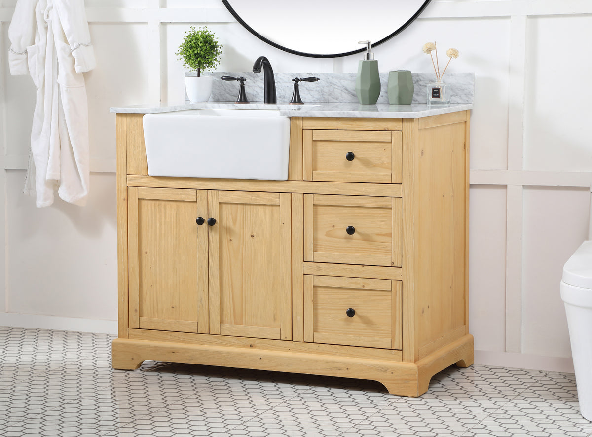 42 inch Single bathroom vanity in natural wood with backsplash