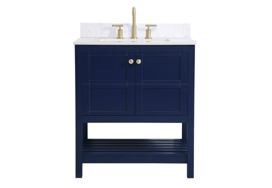 30 inch Single Bathroom Vanity in Blue with Backsplash