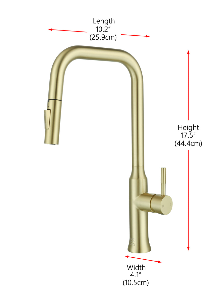 Noor Single Handle Pull Down Sprayer Kitchen Faucet in Brushed Gold