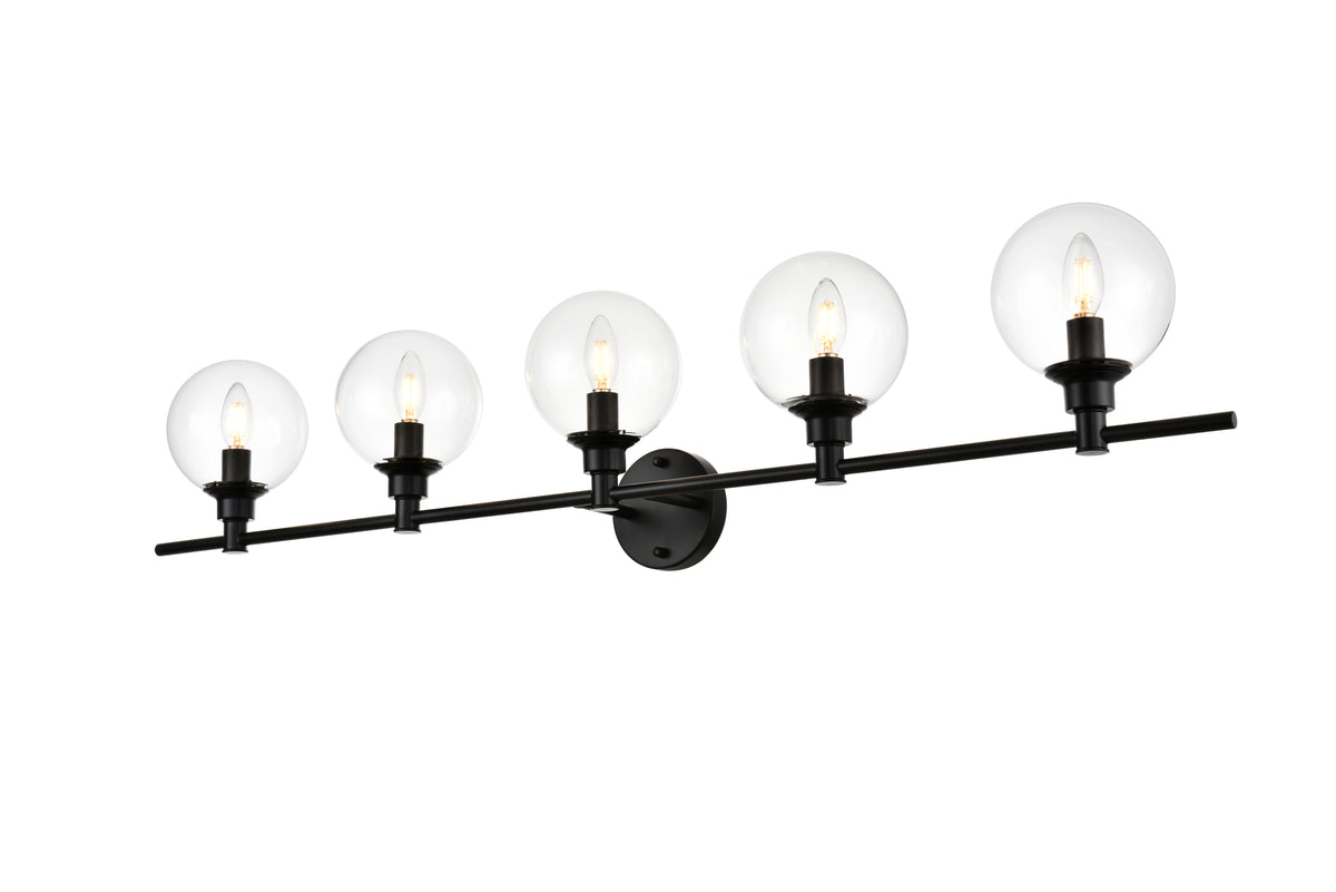 Jaelynn 5 light Black and Clear Bath Sconce