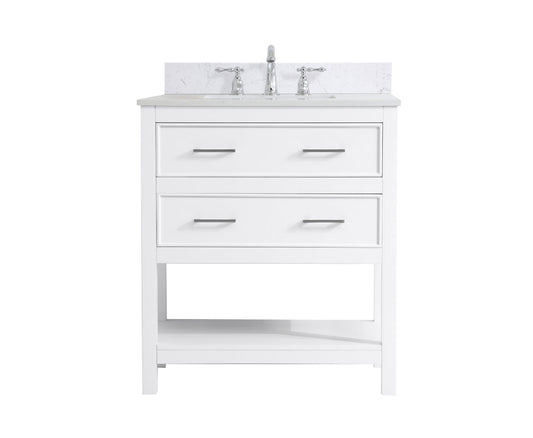 30 inch Single Bathroom Vanity in White with Backsplash