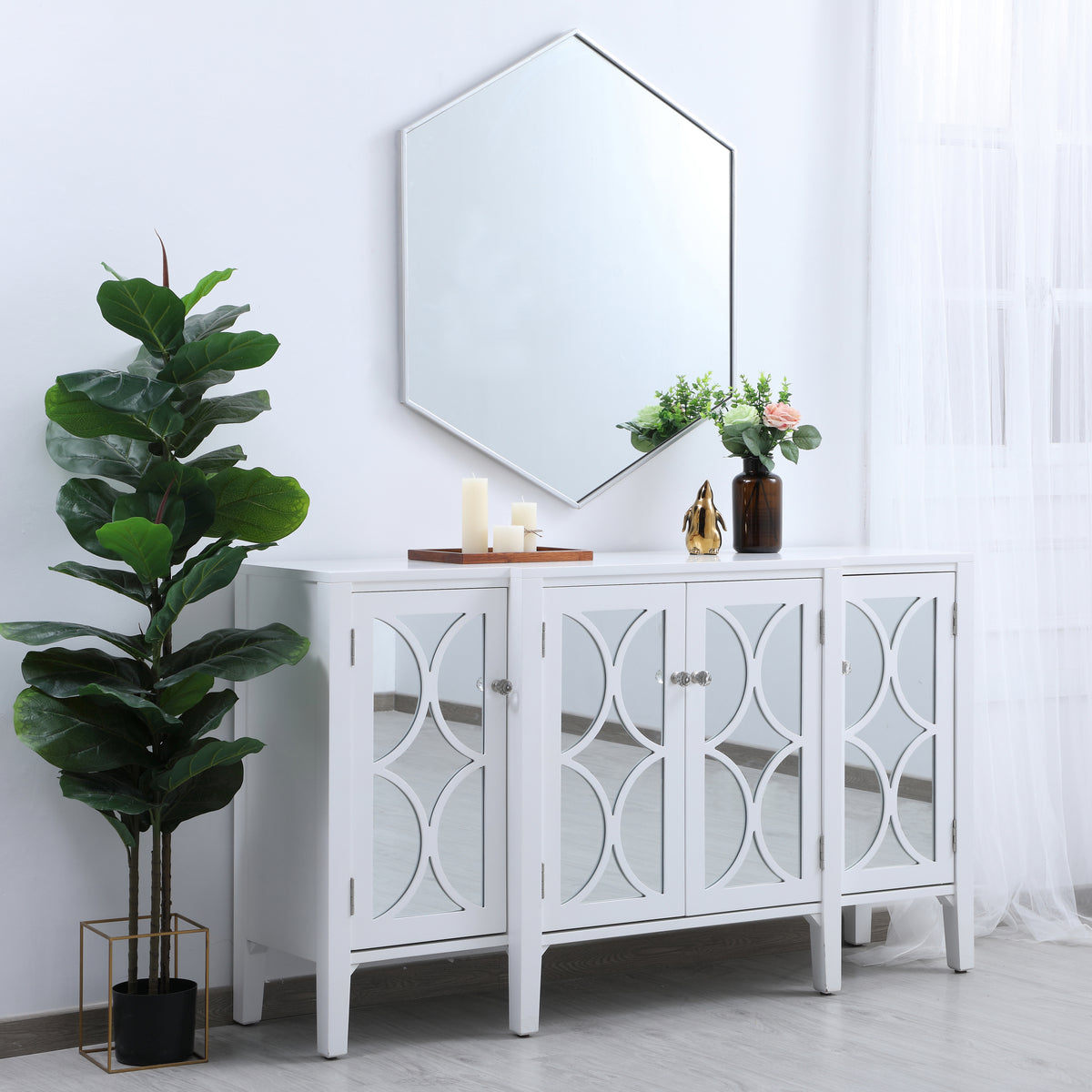 Metal frame hexagon mirror 38 inch in silver