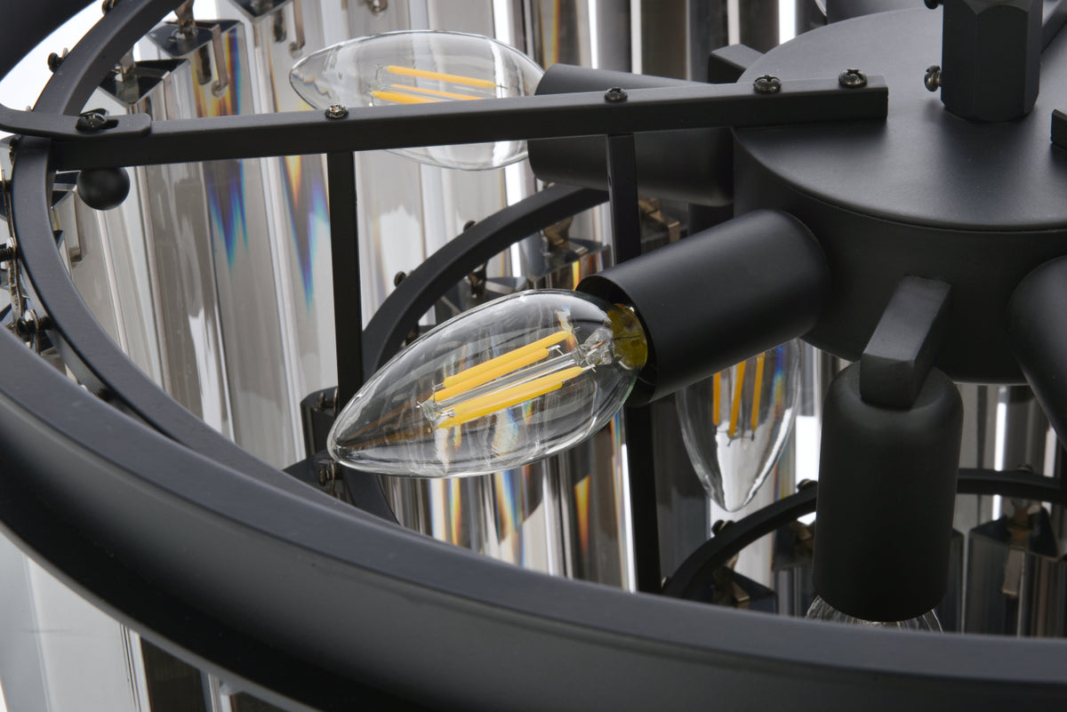 Sydney 9 light Matte Black Chandelier Silver Shade (Grey) Royal Cut Crystal