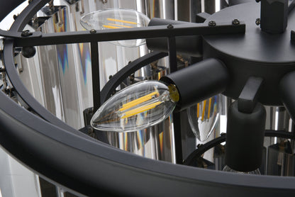 Sydney 9 light Matte Black Chandelier Silver Shade (Grey) Royal Cut Crystal