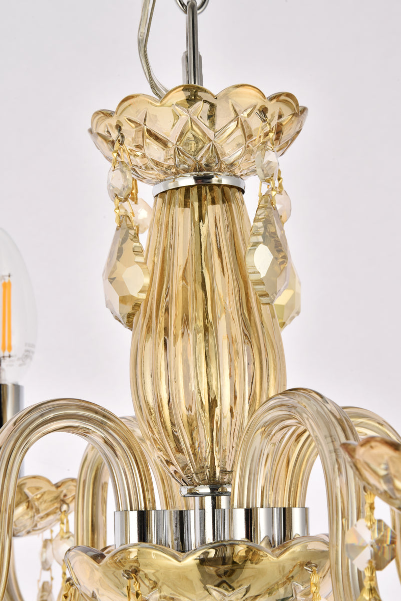 Rococo 4 light Golden Teak Pendant Golden Teak (Smoky) Royal Cut Crystal