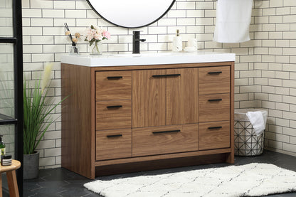 48 inch Single bathroom vanity in walnut brown