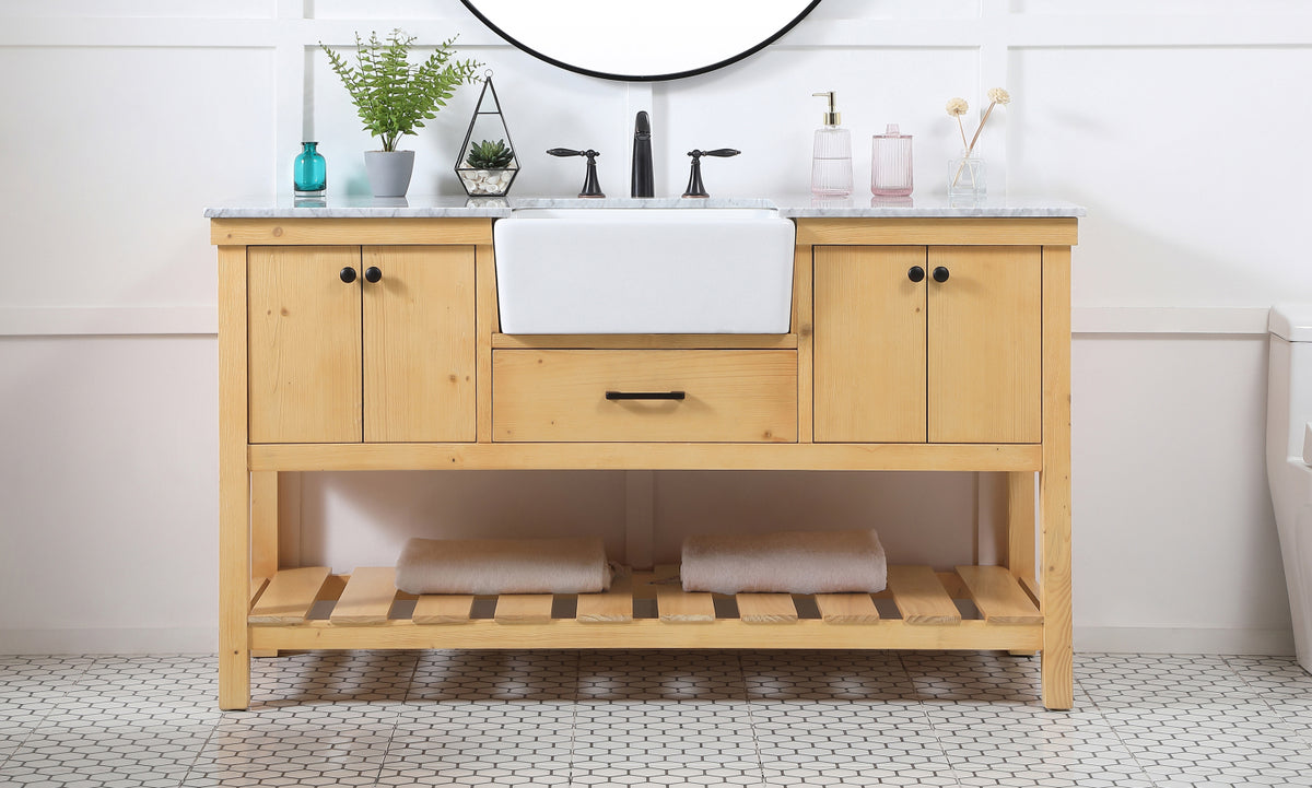 60 inch Single bathroom vanity in natural wood
