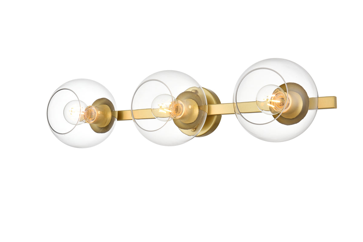 Rogelio 3 light Brass and Clear Bath Sconce
