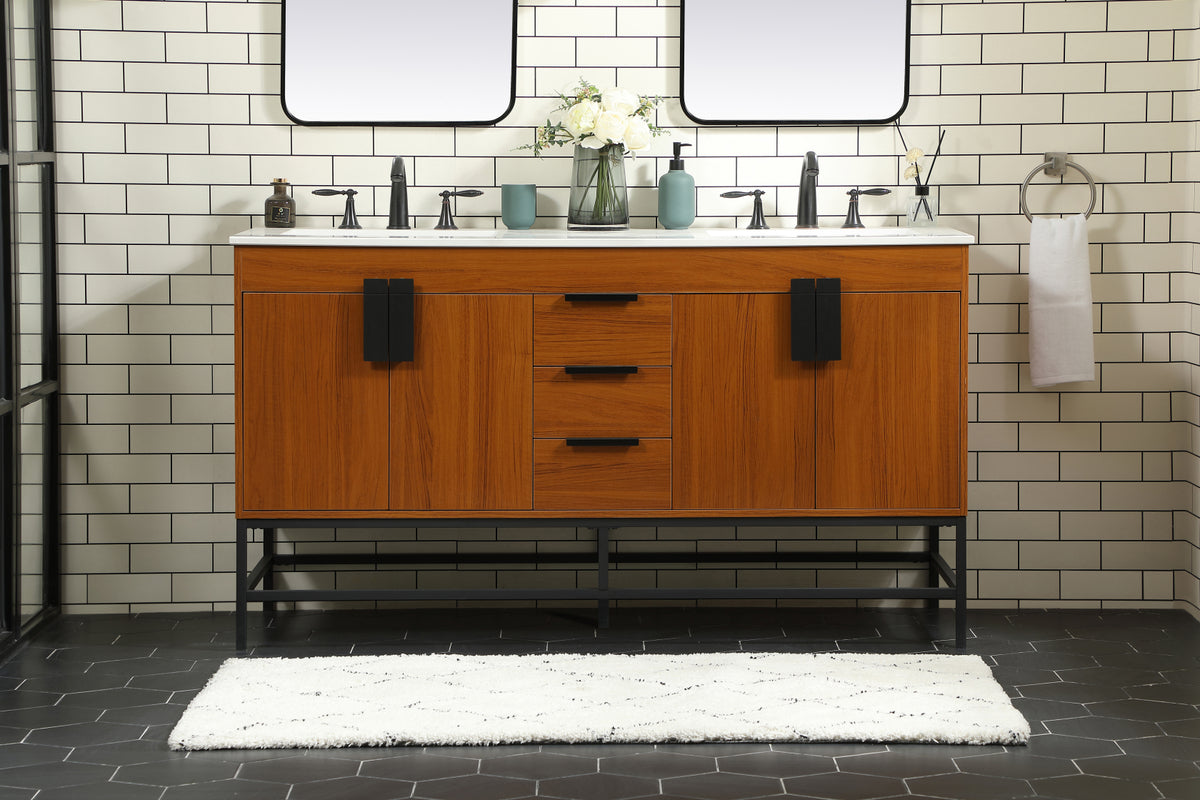60 inch double bathroom vanity in teak