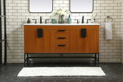 60 inch double bathroom vanity in teak