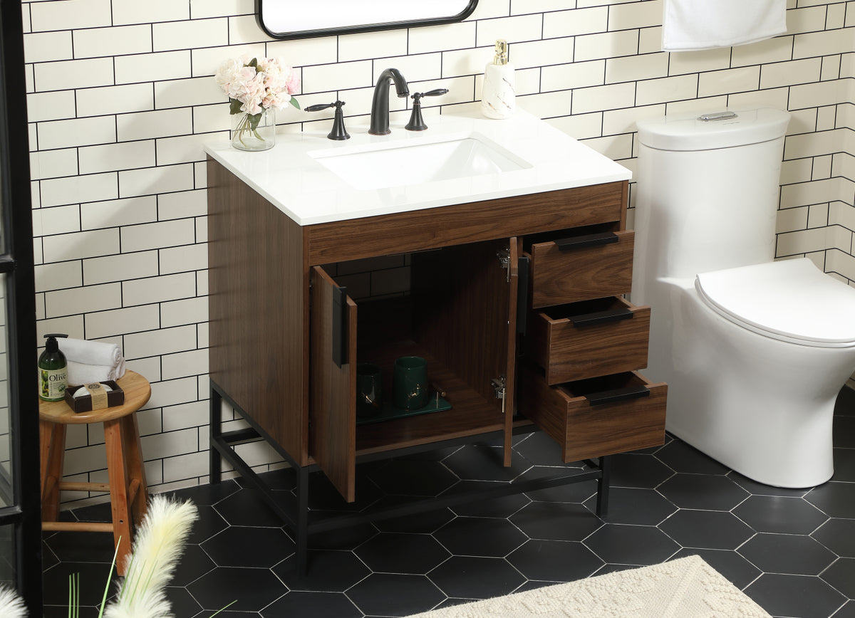 32 inch Single bathroom vanity in walnut