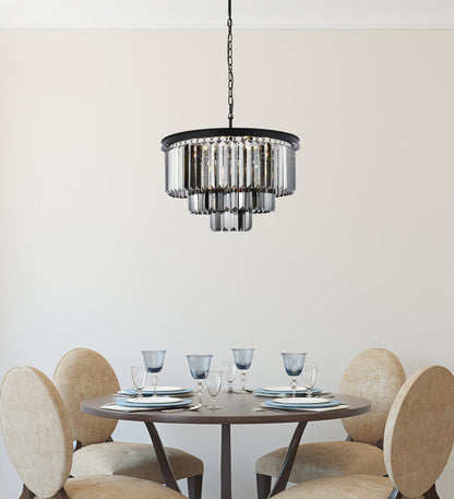 Sydney 9 light Matte Black Chandelier Silver Shade (Grey) Royal Cut Crystal