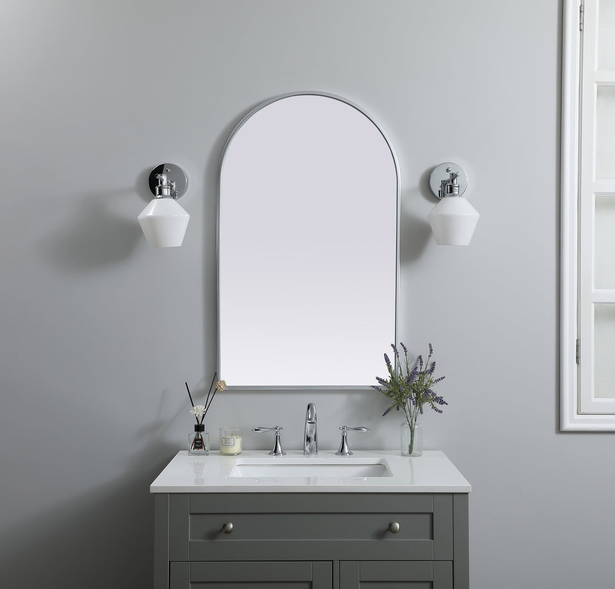 Metal Frame Arch Mirror 22x36 Inch in Silver