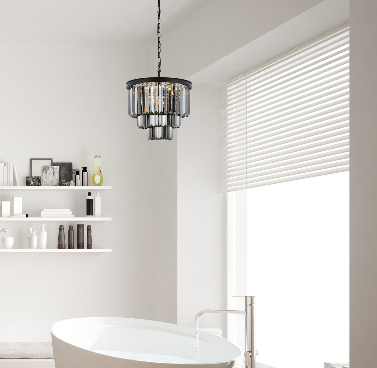 Sydney 9 light Matte Black Chandelier Silver Shade (Grey) Royal Cut Crystal