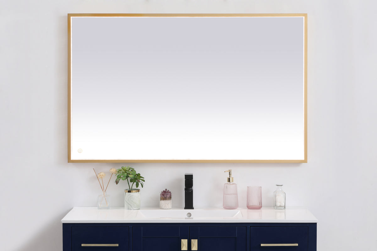 Pier 30x48 inch LED mirror with adjustable color temperature 3000K/4200K/6400K in brass