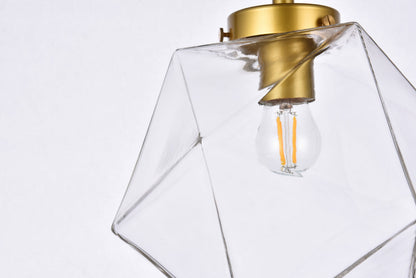 Lawrence 1 light brass and clear glass flush mount