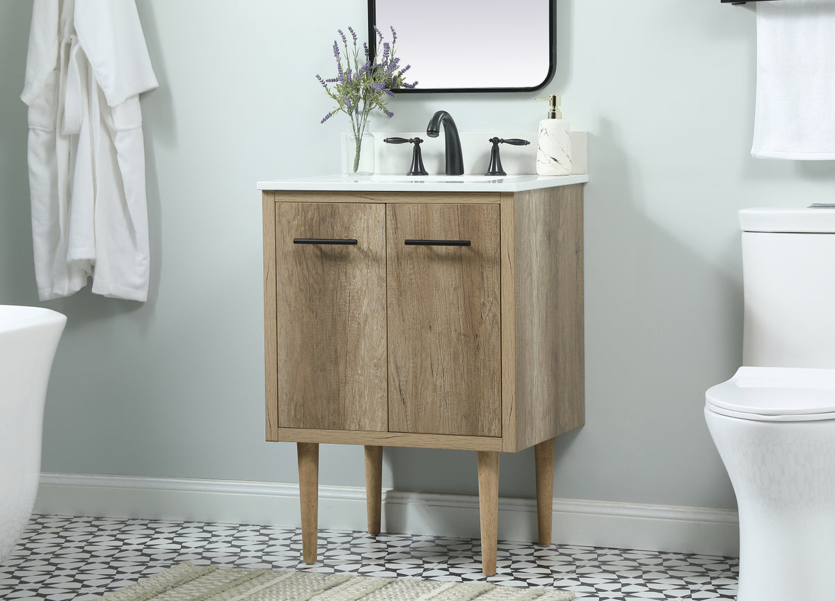 24 inch Single bathroom vanity in natural oak with backsplash