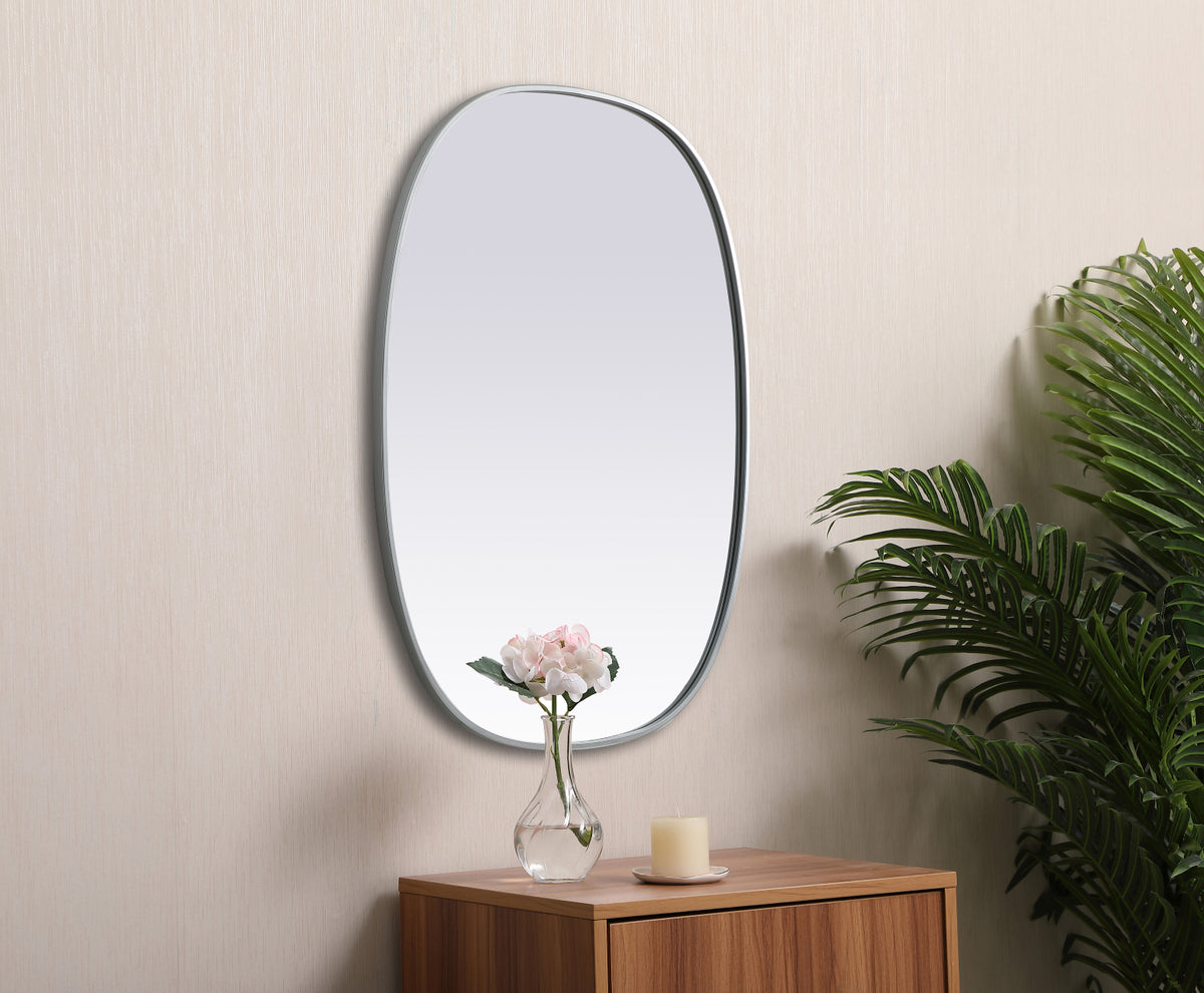 Metal Frame Oval Mirror 30x40 Inch in Silver