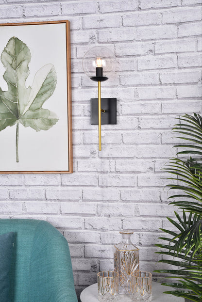 Neri 1 light black and brass and clear glass wall sconce