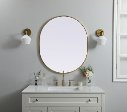 Metal Frame Oval Mirror 30x36 Inch in Brass