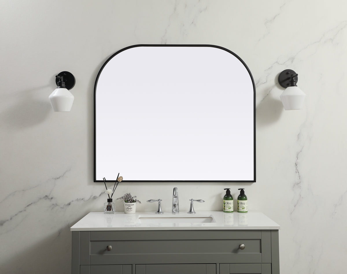 Metal Frame Arch Mirror 40x34 Inch in Black