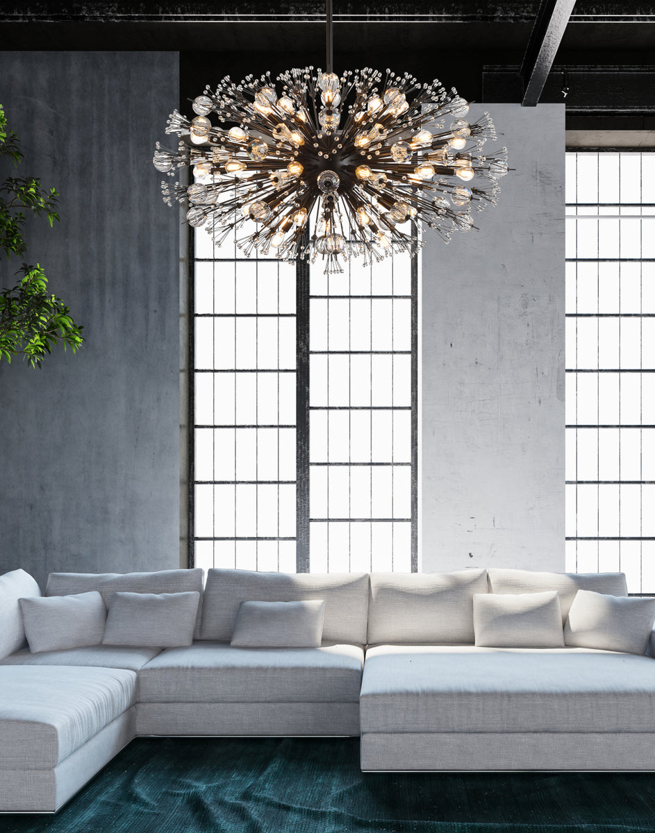 Vera 42 inch crystal starburst oval pendant in black