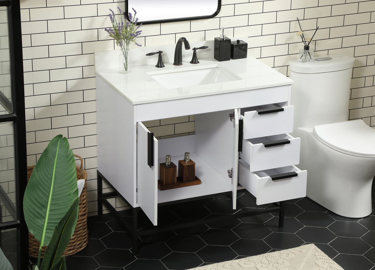 36 inch Single bathroom vanity in white with backsplash
