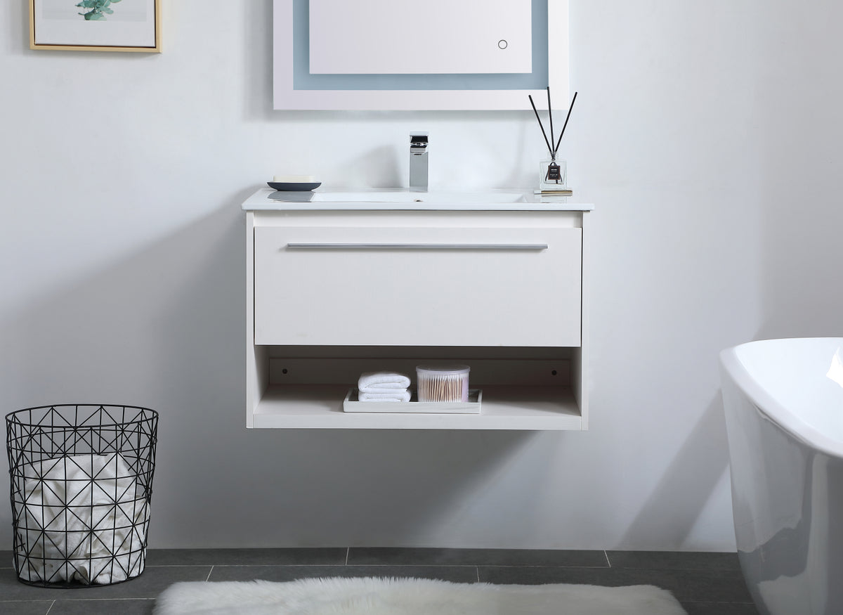 30 inch  Single Bathroom Floating Vanity in White