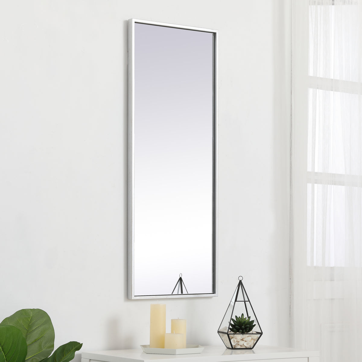 Metal frame rectangle mirror 14 inch in silver